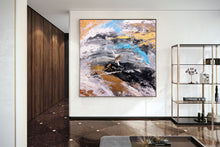 Load image into Gallery viewer, Black Grey Gold Contemporary Wall Art Acrylic Abstract Painting Dp105