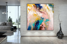 Load image into Gallery viewer, Pink Blue Yellow Abstract Painting Large Artwork Abstract Canvas Art Dp018