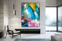 Load image into Gallery viewer, Blue Purple Yellow Abstract Painting Dine Room Wall Art Bp114