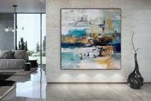 Load image into Gallery viewer, Blue White Gold Abstract Painting Modern Office Art DP024
