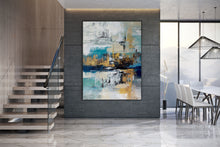 Load image into Gallery viewer, Blue White Gold Abstract Painting Modern Office Art DP024