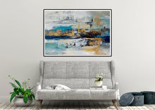 Load image into Gallery viewer, Blue White Gold Abstract Painting Modern Office Art DP024