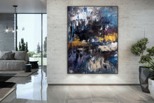 Load image into Gallery viewer, Black Blue Gold Abstract Wall Painting Living Room Wall Art Modern Decor Bp116