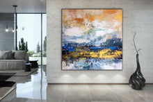 Load image into Gallery viewer, Blue White Gold Yellow Modern Abstract Painting Custom Art Bp124