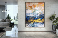 Load image into Gallery viewer, Blue White Gold Yellow Modern Abstract Painting Custom Art Bp124