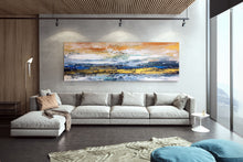 Load image into Gallery viewer, Blue White Gold Yellow Modern Abstract Painting Custom Art Bp124