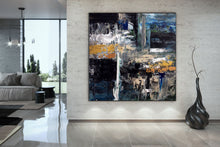 Load image into Gallery viewer, Black Blue Gold Abstract Painting Modern Decor Large Artwork Dp080