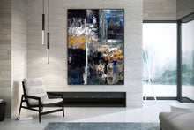 Load image into Gallery viewer, Black Blue Gold Abstract Painting Modern Decor Large Artwork Dp080