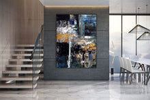 Load image into Gallery viewer, Black Blue Gold Abstract Painting Modern Decor Large Artwork Dp080