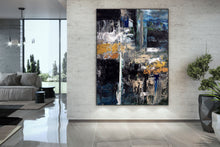 Load image into Gallery viewer, Black Blue Gold Abstract Painting Modern Decor Large Artwork Dp080