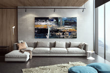 Load image into Gallery viewer, Black Blue Gold Abstract Painting Modern Decor Large Artwork Dp080