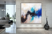 Load image into Gallery viewer, Black Blue White Abstract Painting Large Artwork Bp122