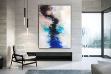 Load image into Gallery viewer, Black Blue White Abstract Painting Large Artwork Bp122