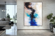 Load image into Gallery viewer, Black Blue White Abstract Painting Large Artwork Bp122
