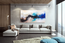 Load image into Gallery viewer, Black Blue White Abstract Painting Large Artwork Bp122