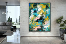 Load image into Gallery viewer, Green Blue Yellow Abstract Painting Living Room Wall Art Dp023