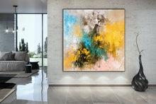 Load image into Gallery viewer, Yellow Pink Blue Abstract Painting Living Room Wall Art Bp108