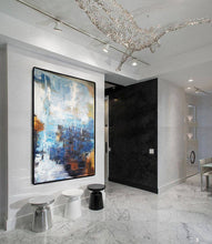 Load image into Gallery viewer, Dark Blue White Brown Abstract Painting Huge Art NP048