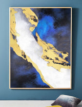 Load image into Gallery viewer, Blue White Gold Painting Navy Blue Abstract Painting on Canvas Op057