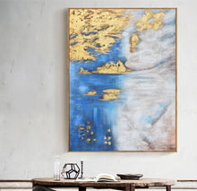 Load image into Gallery viewer, Blue White Gold Abstract Painting Oversized Artwork for Walls Op005