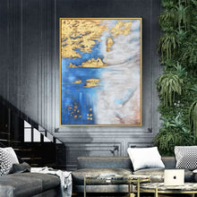 Load image into Gallery viewer, Blue White Gold Abstract Painting Oversized Artwork for Walls Op005