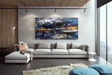 Load image into Gallery viewer, Black Blue Gold Abstract Wall Painting Living Room Wall Art Modern Decor Bp116