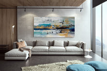 Load image into Gallery viewer, Blue White Gold Abstract Painting Modern Office Art DP024
