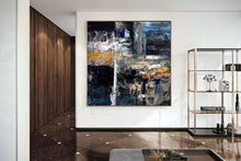 Load image into Gallery viewer, Black Blue Gold Abstract Painting Modern Decor Large Artwork Dp080