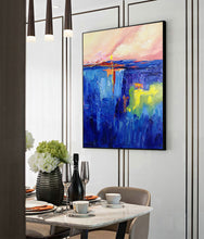 Load image into Gallery viewer, Blue Abstract Painting on Canvas Pink Vertical Painting Op028