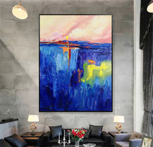 Load image into Gallery viewer, Blue Abstract Painting on Canvas Pink Vertical Painting Op028