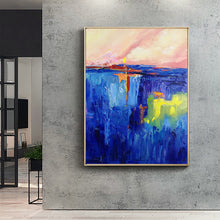 Load image into Gallery viewer, Blue Abstract Painting on Canvas Pink Vertical Painting Op028