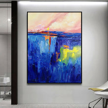 Load image into Gallery viewer, Blue Abstract Painting on Canvas Pink Vertical Painting Op028