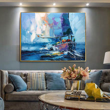 Load image into Gallery viewer, Seascape Painting Blue Abstract Sailing Boat Painting Yp005