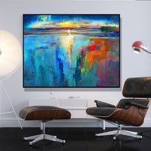 Load image into Gallery viewer, Blue Sea Abstract Painting Sunset Painting Landscape Op018