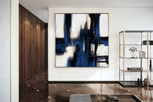 Load image into Gallery viewer, Deep Blue And White Minimal Abstract Painting Contemporary Painting on Canvas Kp058