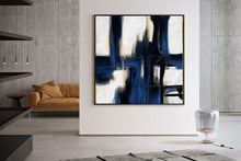 Load image into Gallery viewer, Deep Blue And White Minimal Abstract Painting Contemporary Painting on Canvas Kp058
