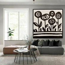 Load image into Gallery viewer, Black and White Original Abstract Painting Minimalist Flower Painting Kp061