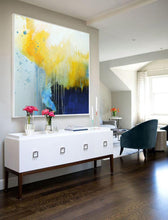 Load image into Gallery viewer, Large Yellow Deep Blue Abstract Canvas Painting Minimalist Art Bp096