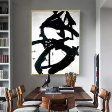 Load image into Gallery viewer, Black and White Abstract Canvas Art Minimalist Painting Op019