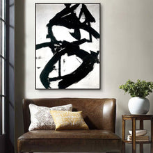 Load image into Gallery viewer, Black and White Abstract Canvas Art Minimalist Painting Op019