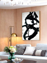 Load image into Gallery viewer, Black and White Abstract Canvas Art Minimalist Painting Op019