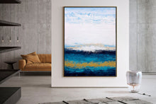 Load image into Gallery viewer, Blue White Gold Acrylic Painting On Canvas Original Abstract Painting Kp066