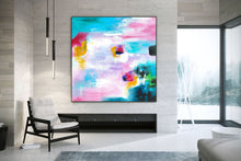 Load image into Gallery viewer, Teal Pink Blue Abstract Painting on Canvas Textured Art Kp063