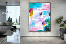 Load image into Gallery viewer, Teal Pink Blue Abstract Painting on Canvas Textured Art Kp063