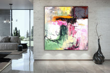 Load image into Gallery viewer, Green Pink Brown Abstract Painting on Canvas Original Paintings Kp059