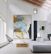 Load image into Gallery viewer, Gold Blue Abstract Painting Large Colorful Canvas Art Np062