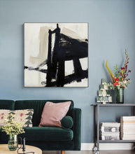 Load image into Gallery viewer, Black and White Abstract Painting on Canvas Minimalist Art Op015