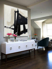Load image into Gallery viewer, Black and White Abstract Painting on Canvas Minimalist Art Op015