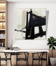 Load image into Gallery viewer, Black and White Abstract Painting on Canvas Minimalist Art Op015