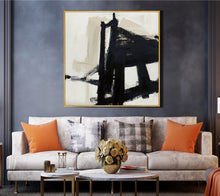Load image into Gallery viewer, Black and White Abstract Painting on Canvas Minimalist Art Op015